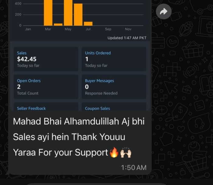 Student WhatsApp message about sales coming in again
